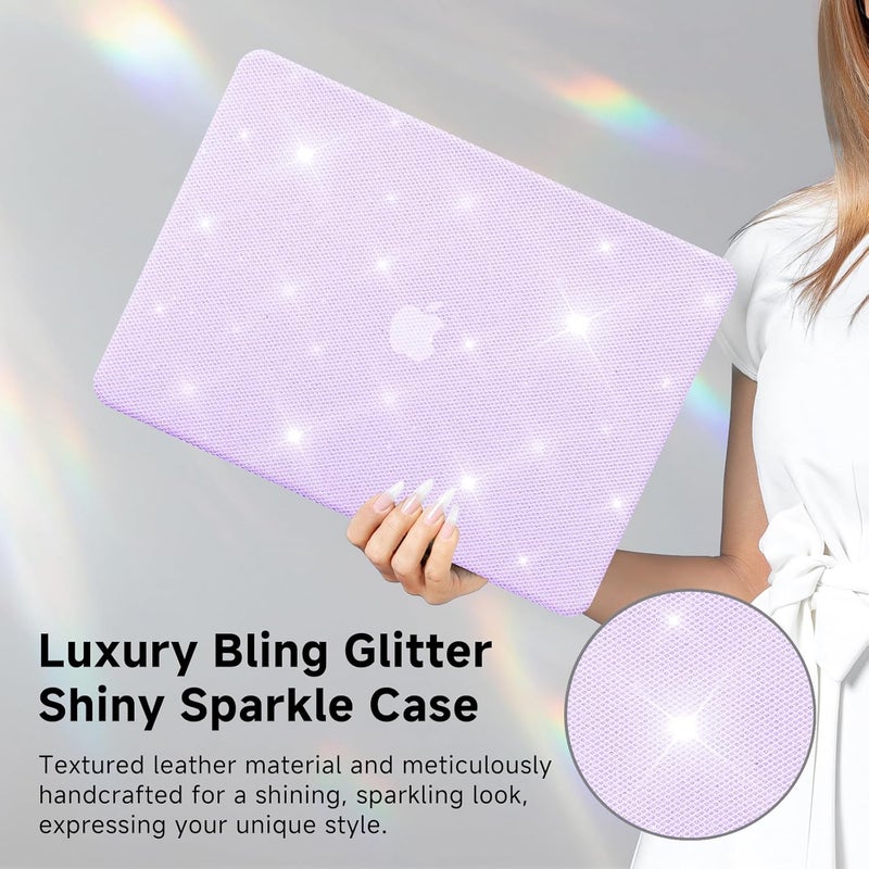 KEROM Glitter Case for MacBook Air 13 inch 2025-2022 M4 M3 M2 A3240 A3113 A2681, Luxury Bedazzled Shiny Bling Sparkle Textured PU Leather Hard Shell & Keyboard Cover for Mac Air 13.6 inch Case, Purple - Image 2